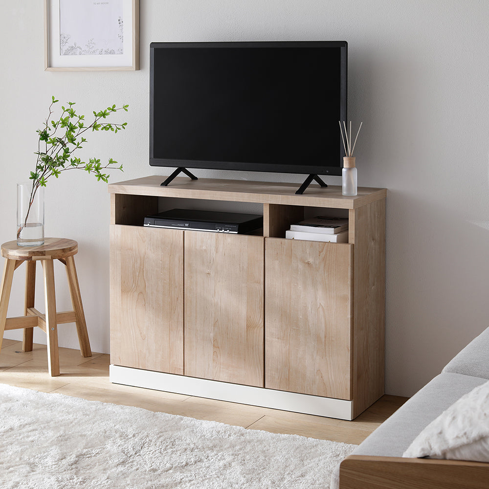 【国産】完成品 薄型サイドボード キャビネット ハイタイプテレビ台 幅90cm ナチュラル