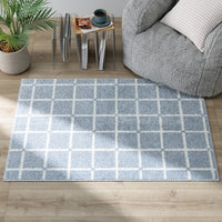 国産 洗濯機で洗える デザインラグ（軽量・防ダニ・アレルブロック） 約90×130cm ブルー