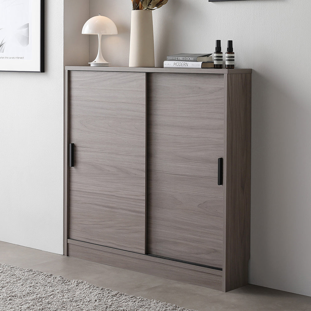 引き戸 キャビネット カウンター下収納 『Ecart エカート』 約幅90×奥行16cm グレージュ