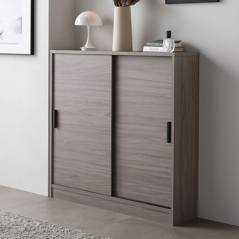 引き戸 キャビネット カウンター下収納 『Ecart エカート』 約幅90×奥行21cm グレージュ