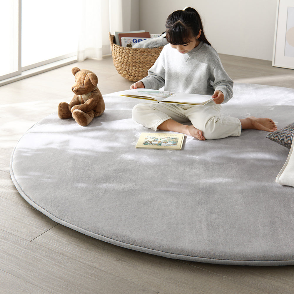 もっちり30mm厚 オールシーズン防音ラグ 『Molla モッラ』 直径約190cm(円形) ライトグレー
