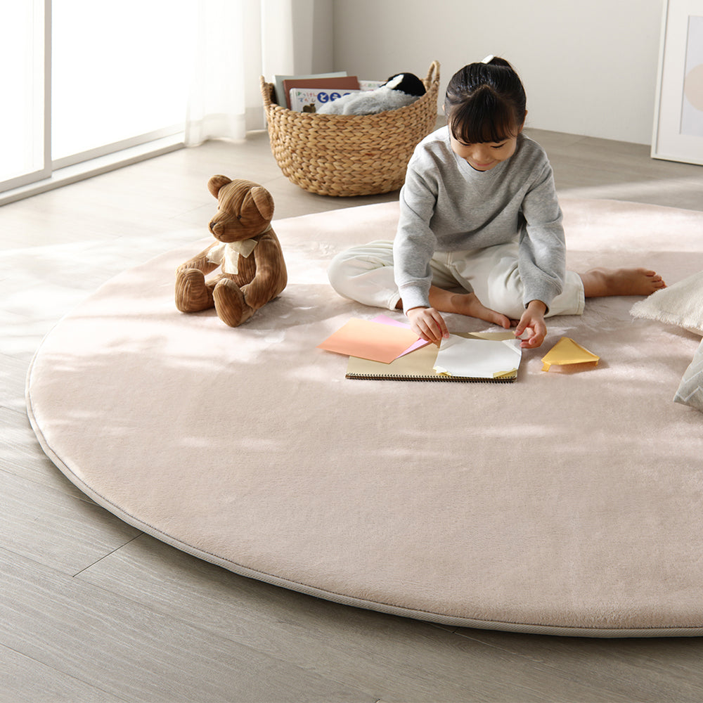 もっちり30mm厚 オールシーズン防音ラグ 『Molla モッラ』 直径約190cm(円形) ベージュ
