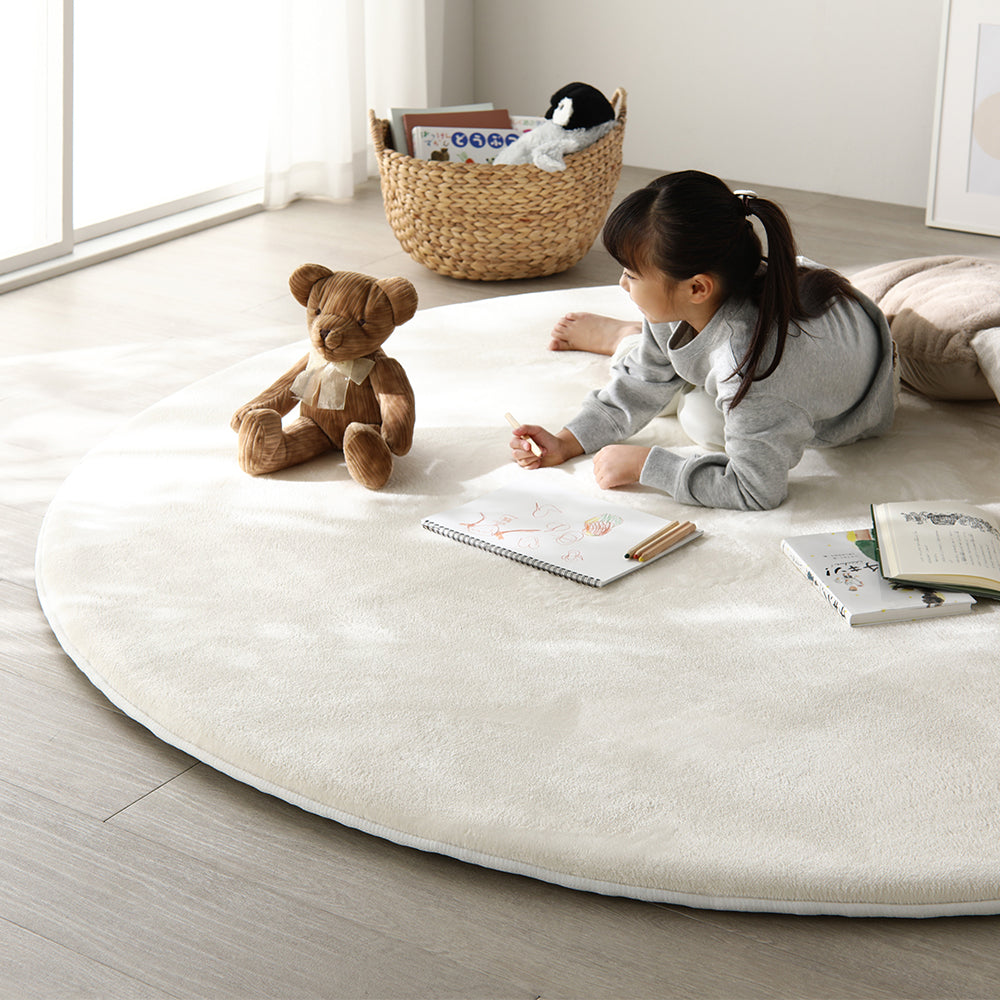 もっちり30mm厚 オールシーズン防音ラグ 『Molla モッラ』 直径約190cm(円形) アイボリー