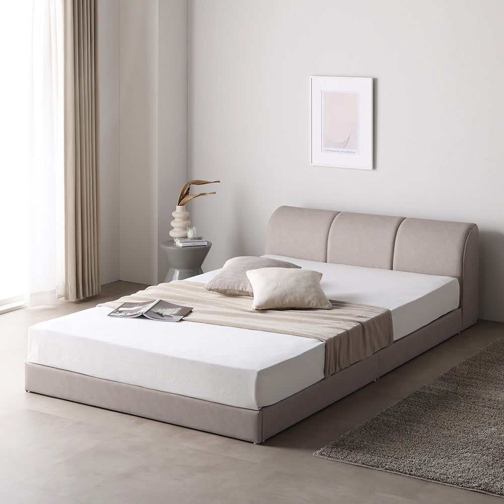 レザー調ローベッド 『OPTIM オプティム』 グレージュ セミダブル