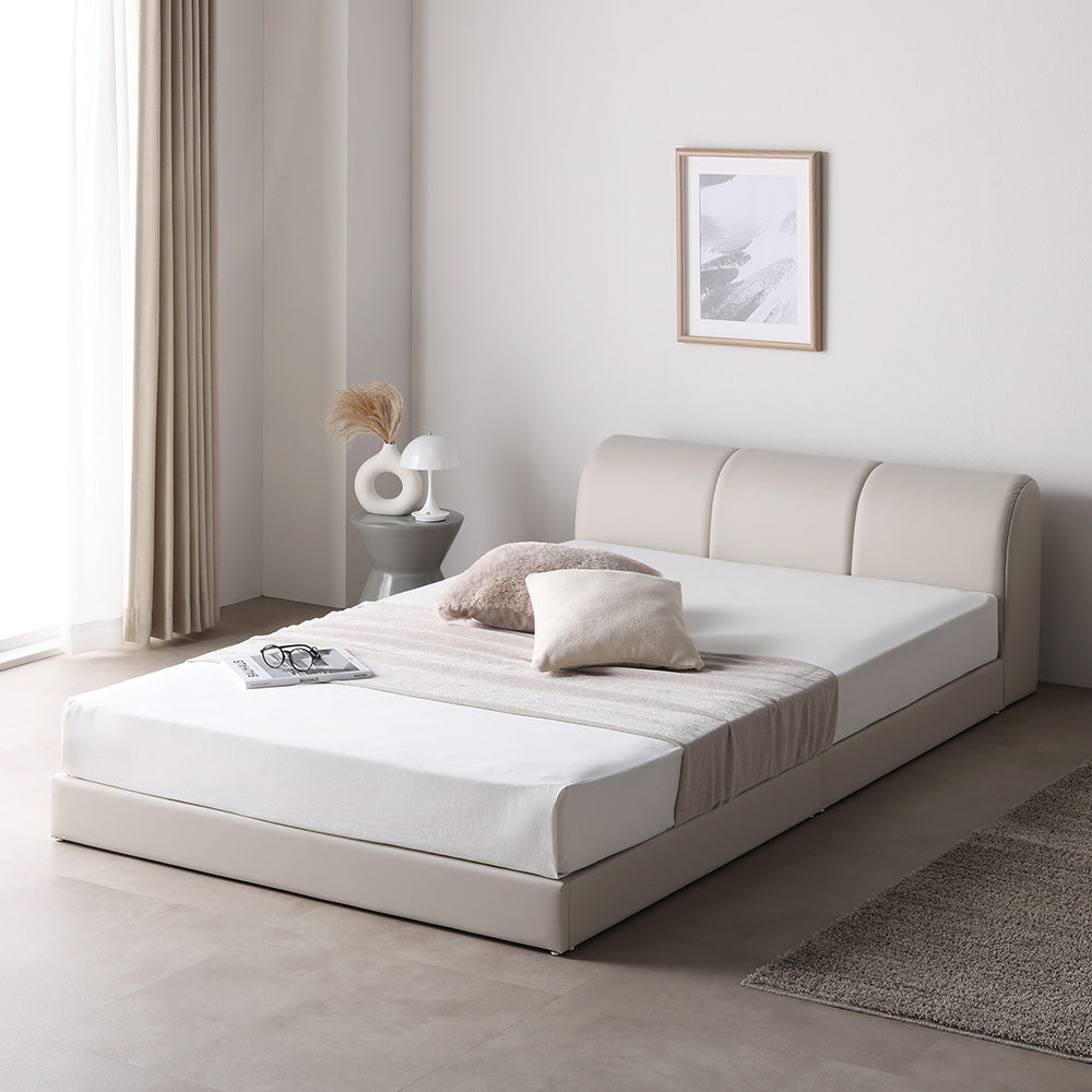 レザー調ローベッド 『OPTIM オプティム』 アイボリー セミダブル
