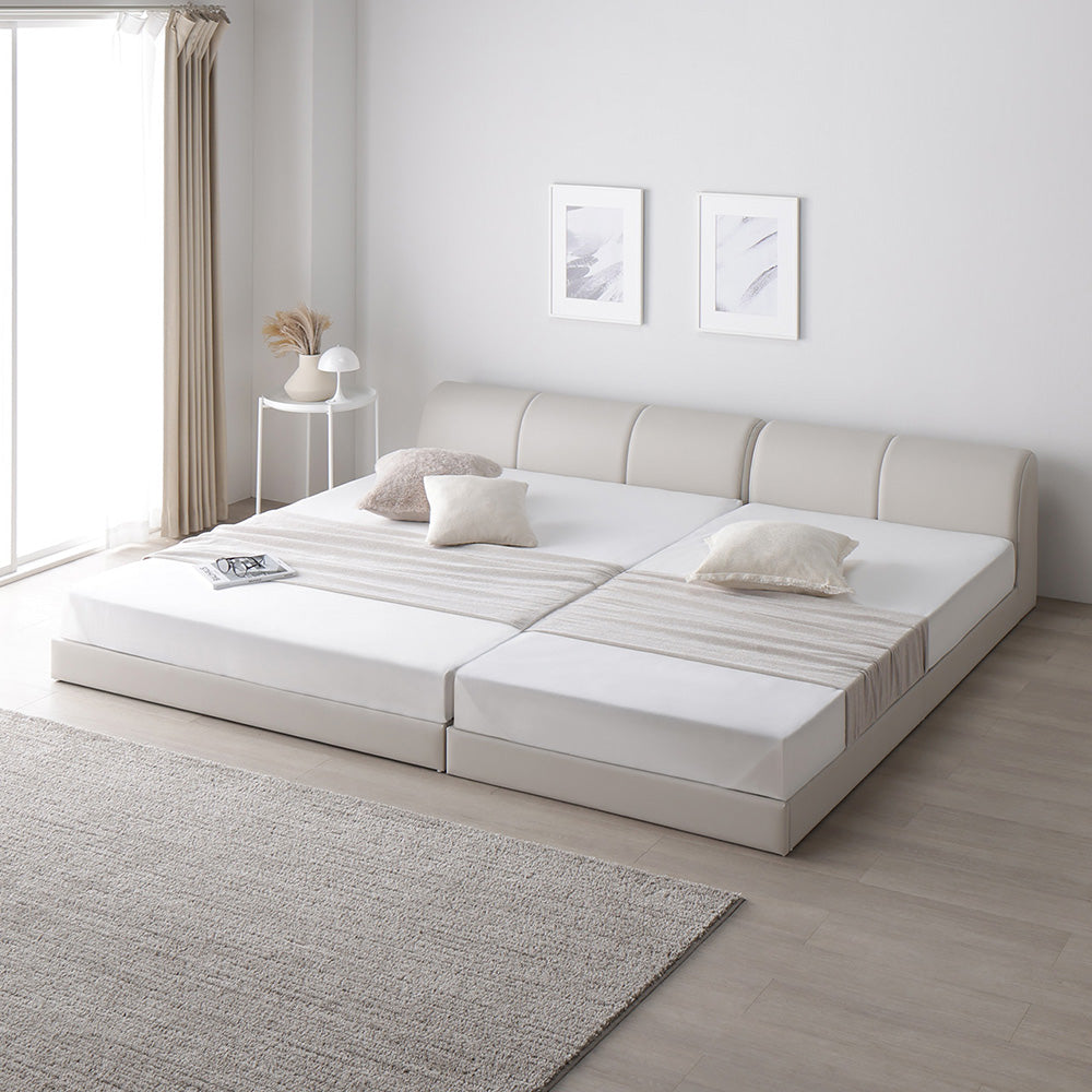 レザー調ローベッド 『OPTIM オプティム』 アイボリー ワイドキング240(S+D)
