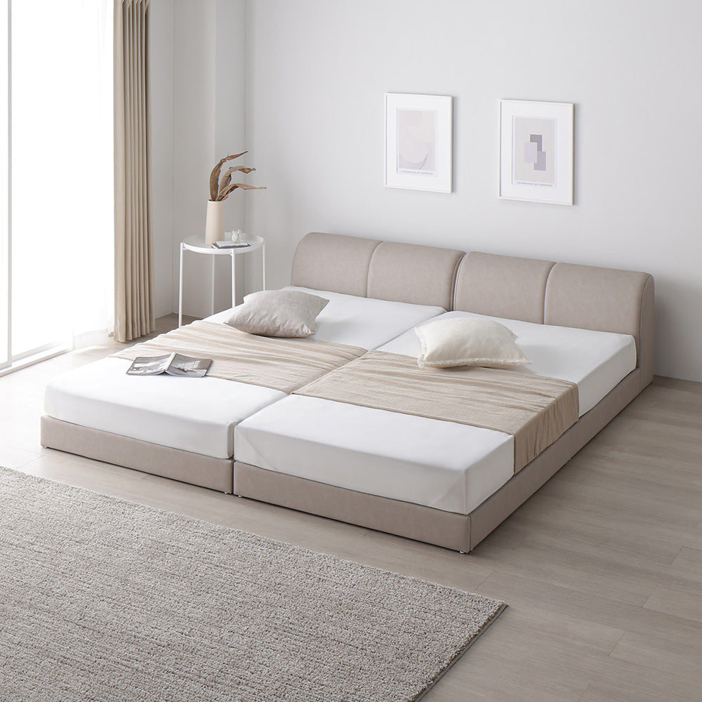 レザー調ローベッド 『OPTIM オプティム』 グレージュ ワイドキング200(S+S)