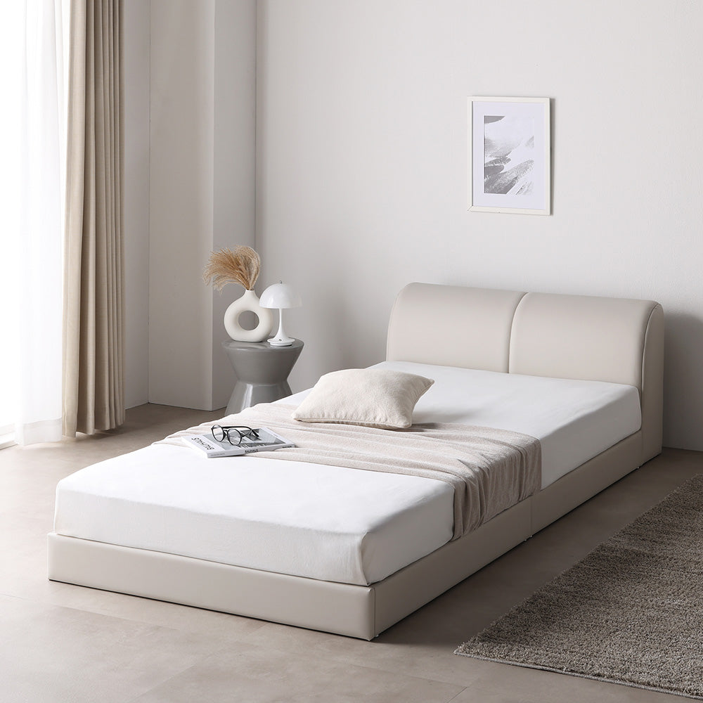 レザー調ローベッド 『OPTIM オプティム』 アイボリー シングル