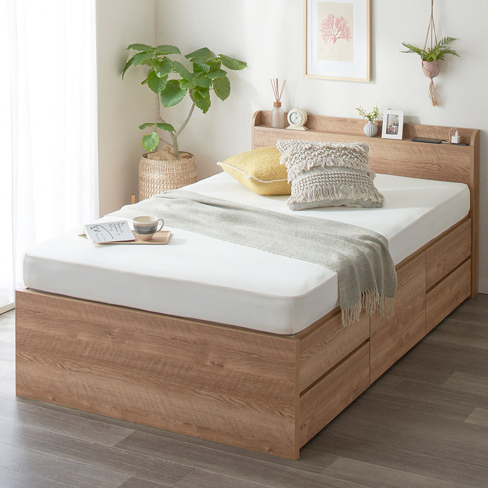 お客様組み立て】日本製 薄型棚付きチェストベッド/思い通りに