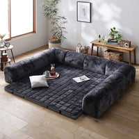 くつろぎフロアソファ 『toromofu トロモフ』 小サイズ Cタイプ(クッションU型＋I型) フランネルチャコールグレー