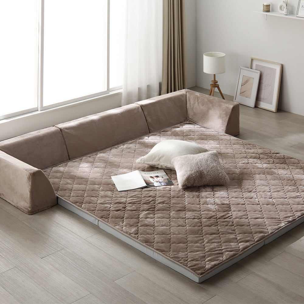 厚さが選べる 背クッション付き(U字タイプ) 極厚 ラグ 『Nolphi ノルフィ』 185×185cm（厚み50mm） フランネル生地 モカブラウン