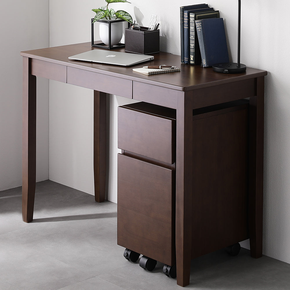 天然木デスクセット（デスク+キャビネット） 『Keiju ケイユ』 デスク幅100×奥行45cm ブラウン