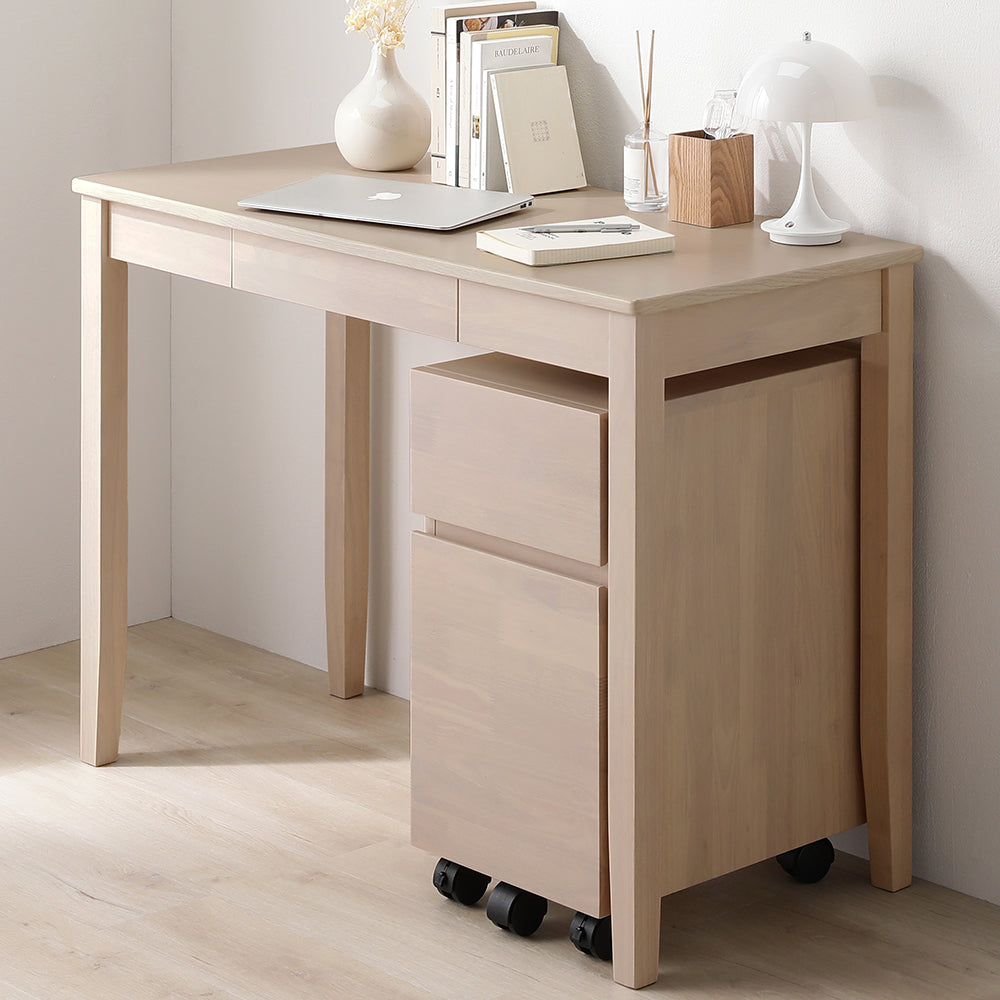 天然木デスクセット（デスク+キャビネット） 『Keiju ケイユ』 デスク幅100×奥行45cm ラテホワイト