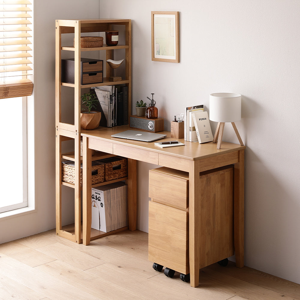 木製　デザインデスク 4引き出し　高級家具 プラン木製デスク W800×D600 ナチュラル×ナチュラル脚 引出付き RFPD
