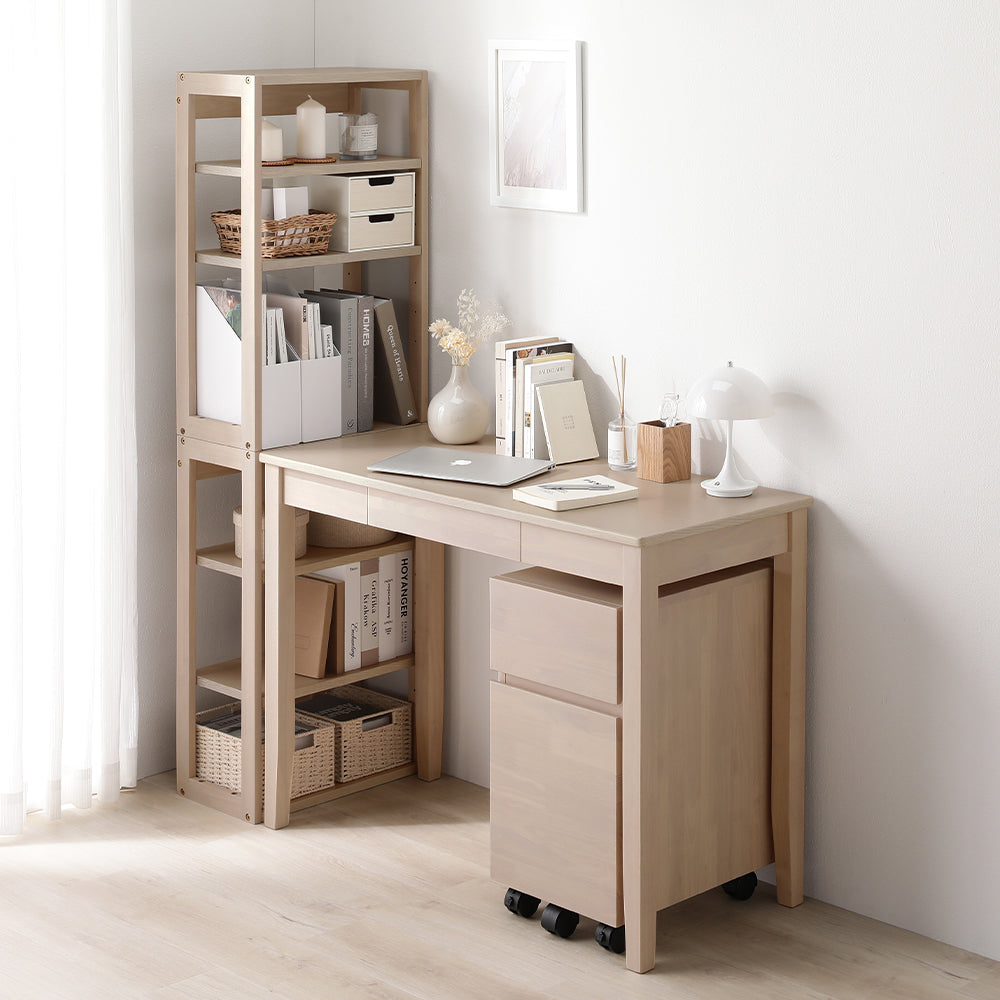 天然木デスクセット（デスク+ラック+キャビネット） 『Keiju ケイユ』 デスク幅100×奥行45cm ラテホワイト