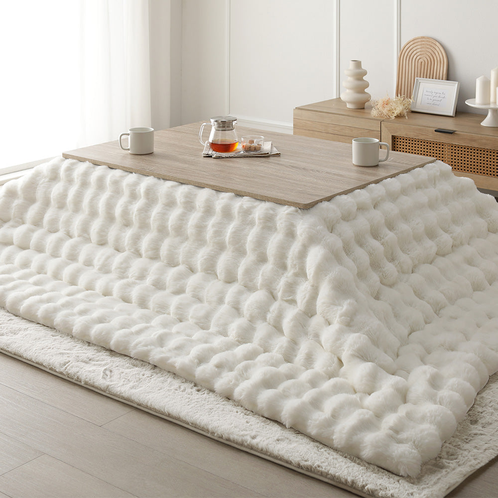 こたつテーブル:105×75cm(長方形) グレージュ×ウォールナット / こたつ布団:ホワイト