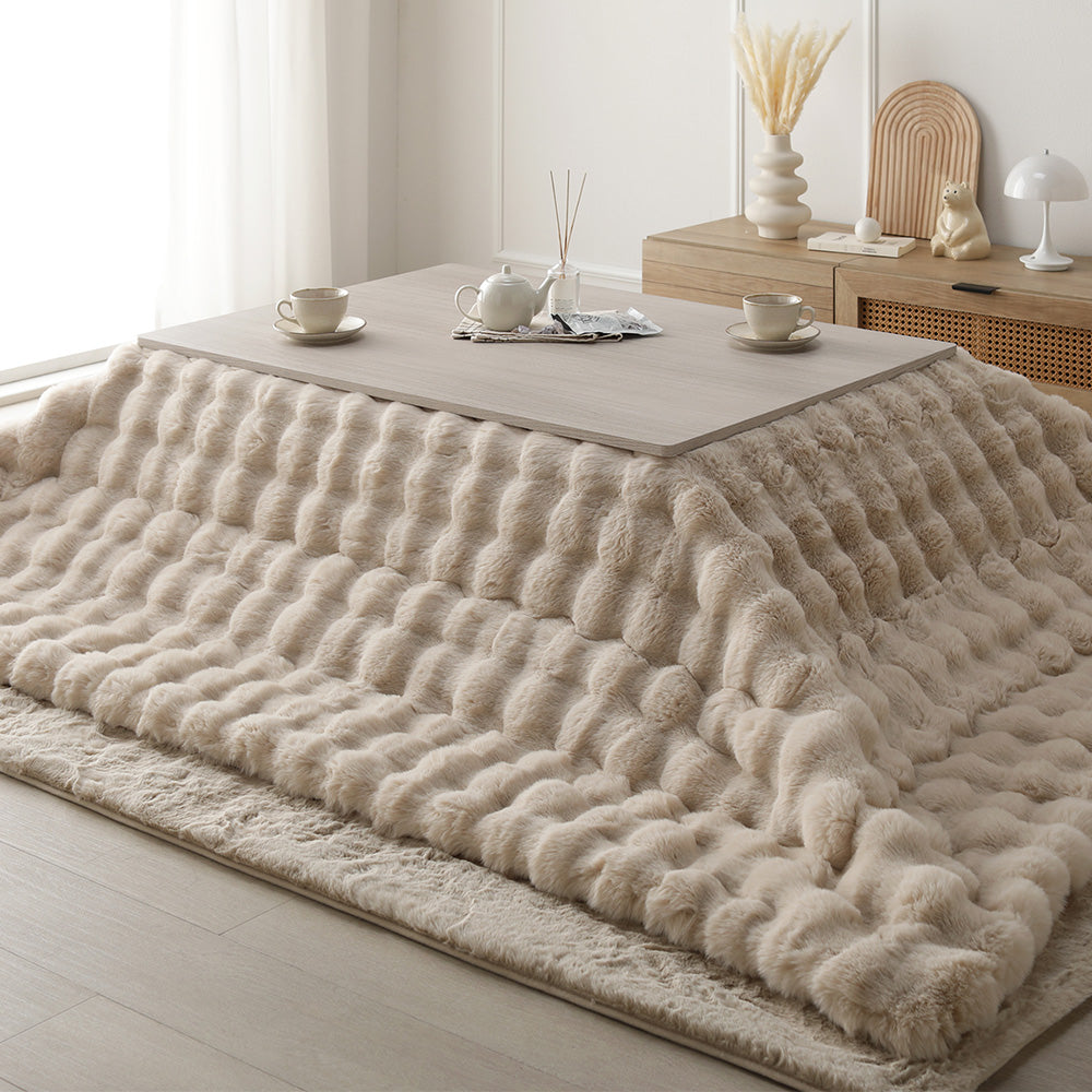 こたつテーブル:105×75cm(長方形) ホワイトウォッシュ×ナチュラル / こたつ布団:ベージュ