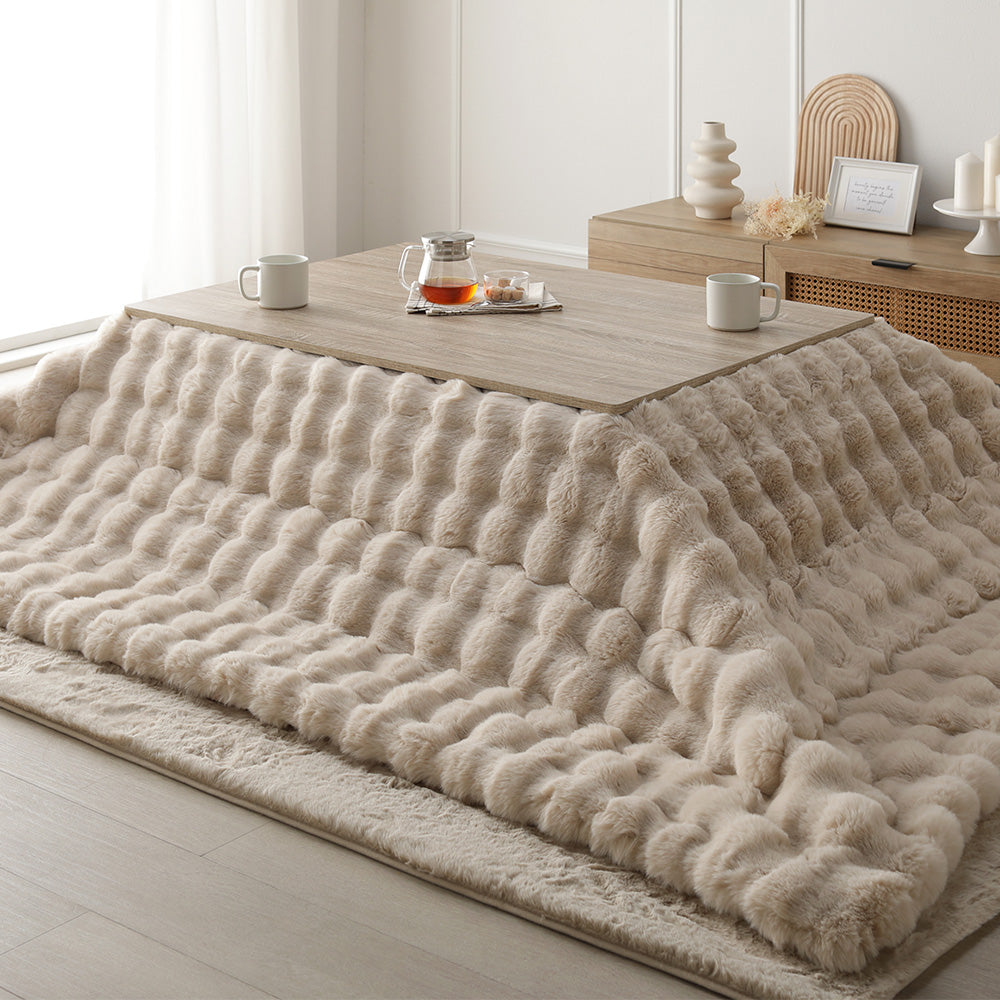 こたつテーブル:105×75cm(長方形) グレージュ×ウォールナット / こたつ布団:ベージュ