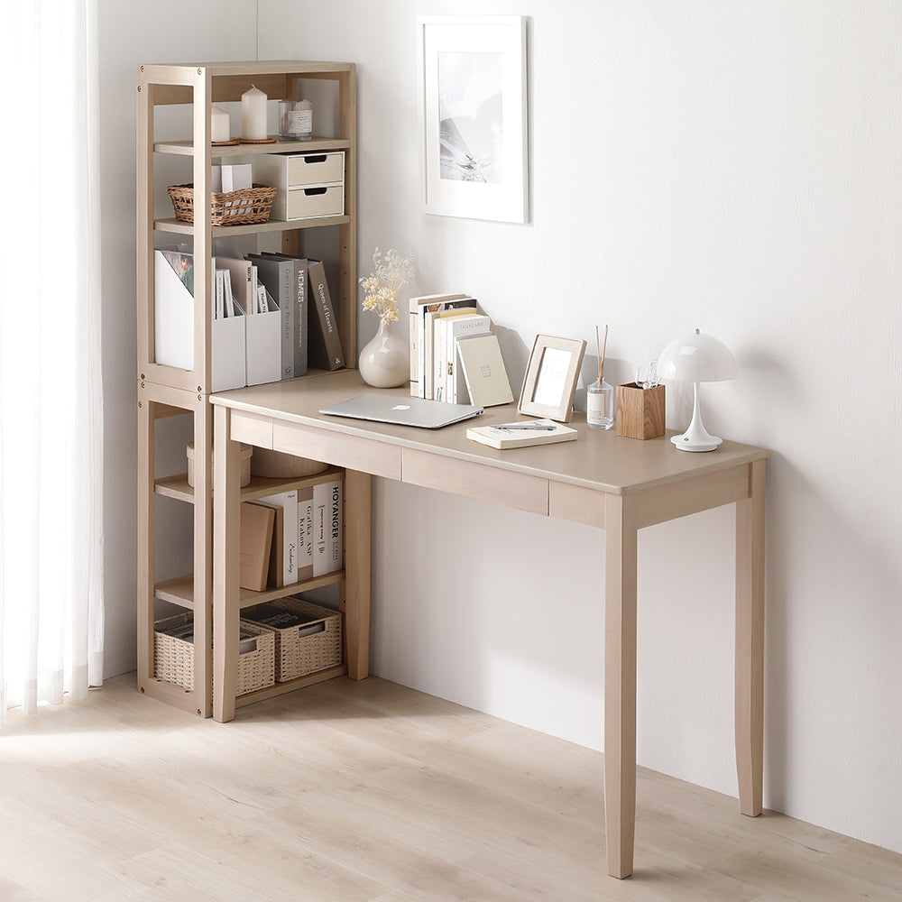 天然木デスクセット（デスク+ラック） 『Keiju ケイユ』 デスク幅120×奥行45cm ラテホワイト