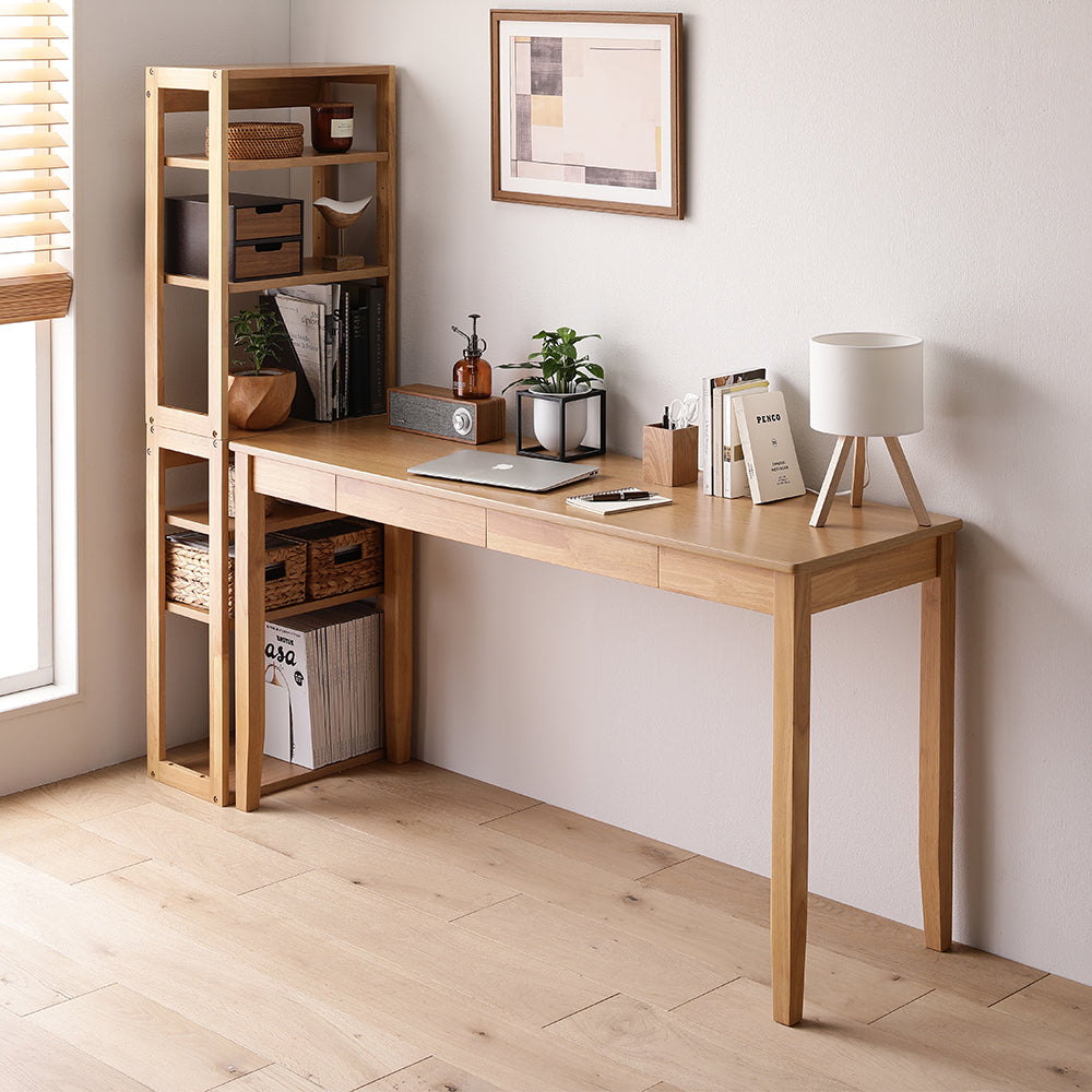 天然木デスクセット（デスク+ラック） 『Keiju ケイユ』 デスク幅140×奥行45cm ナチュラル