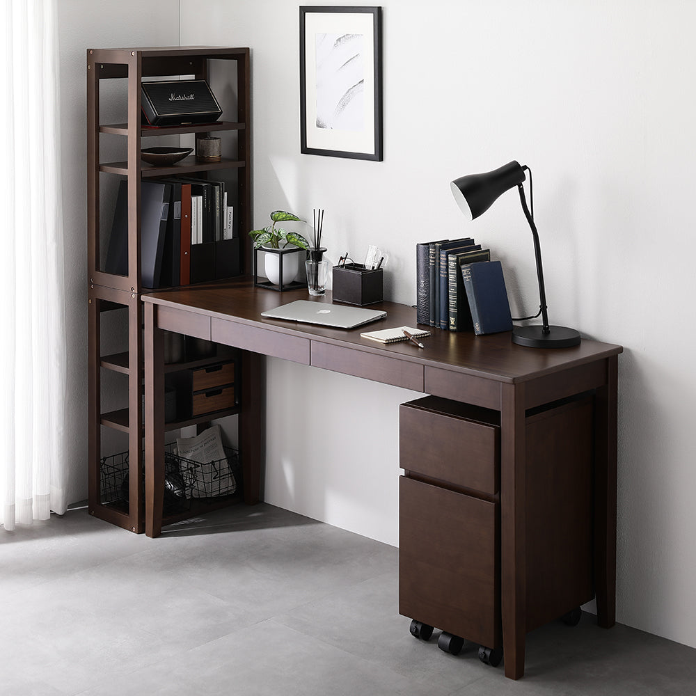 天然木デスクセット（デスク+ラック+キャビネット） 『Keiju ケイユ』 デスク幅140×奥行45cm ブラウン