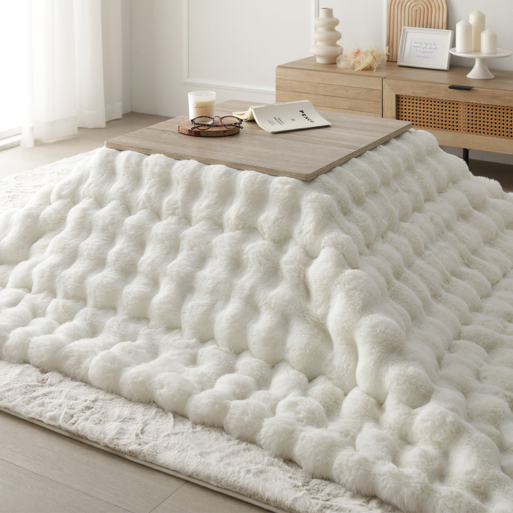 こたつテーブル:60×60cm(正方形) グレージュ×ウォールナット / こたつ布団:ホワイト