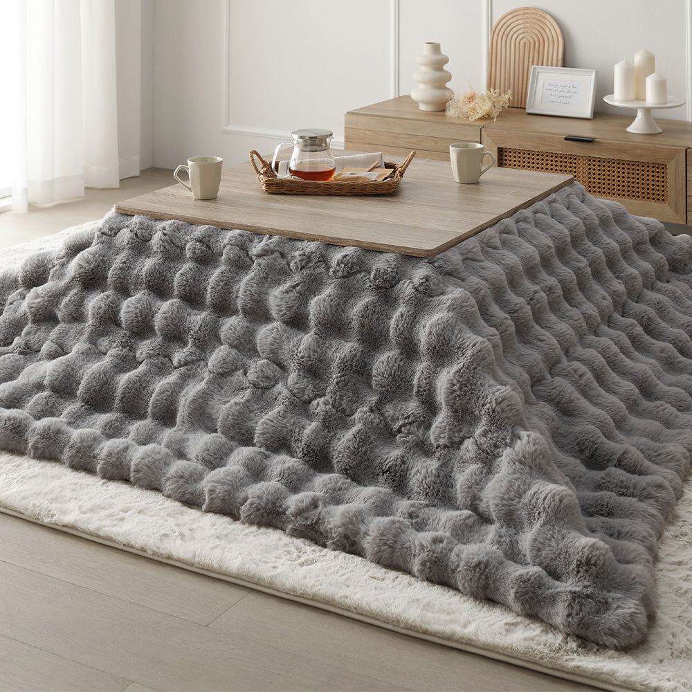 こたつテーブル:75×75cm(正方形) グレージュ×ウォールナット / こたつ布団:グレー