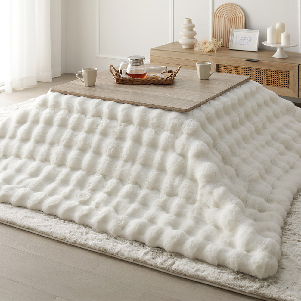 こたつテーブル:75×75cm(正方形) グレージュ×ウォールナット / こたつ布団:ホワイト