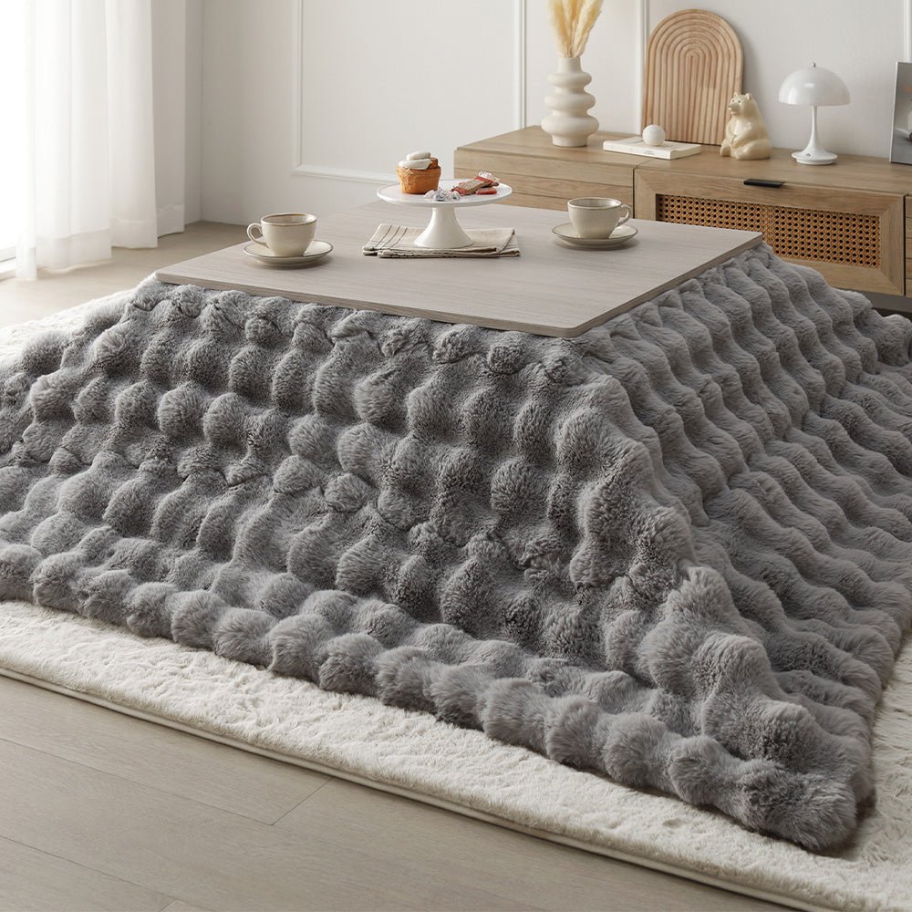 こたつテーブル:75×75cm(正方形) ホワイトウォッシュ×ナチュラル / こたつ布団:グレー
