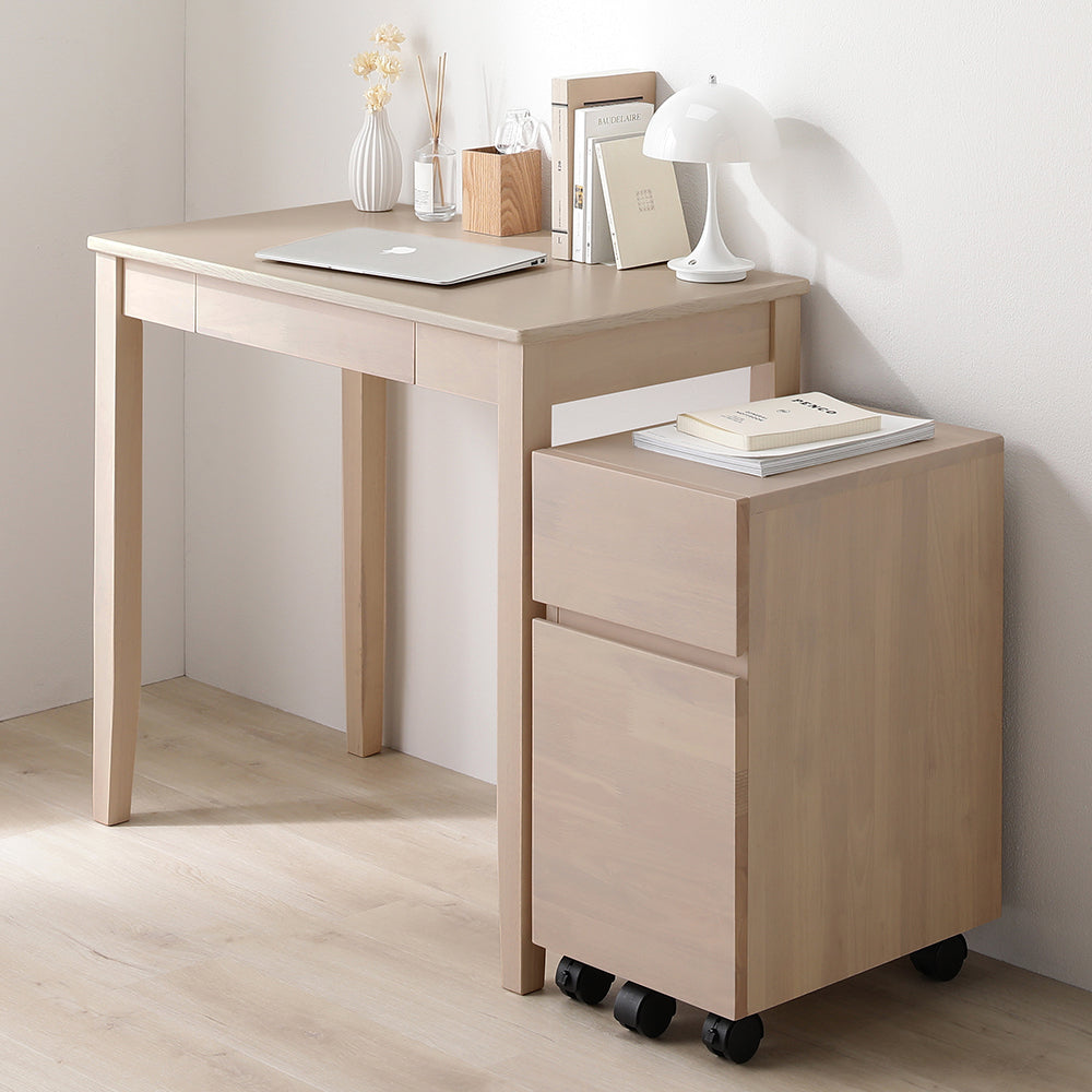 天然木デスクセット（デスク+キャビネット） 『Keiju ケイユ』 デスク幅80×奥行45cm ラテホワイト