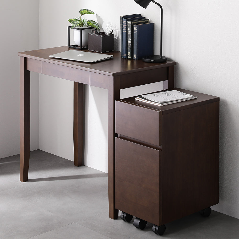 天然木デスクセット（デスク+キャビネット） 『Keiju ケイユ』 デスク幅80×奥行45cm ブラウン