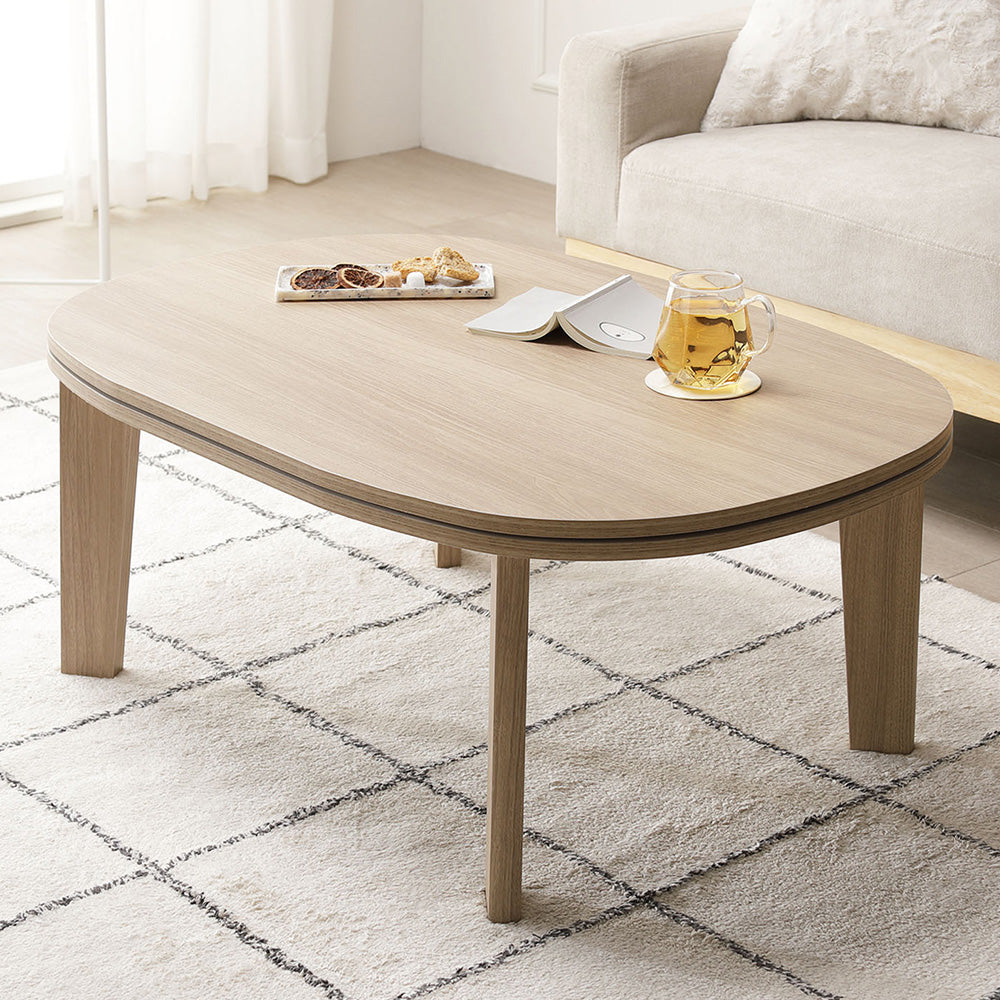両面使えるシンプルこたつローテーブル単品 楕円（90×60cm） グレージュナチュラル