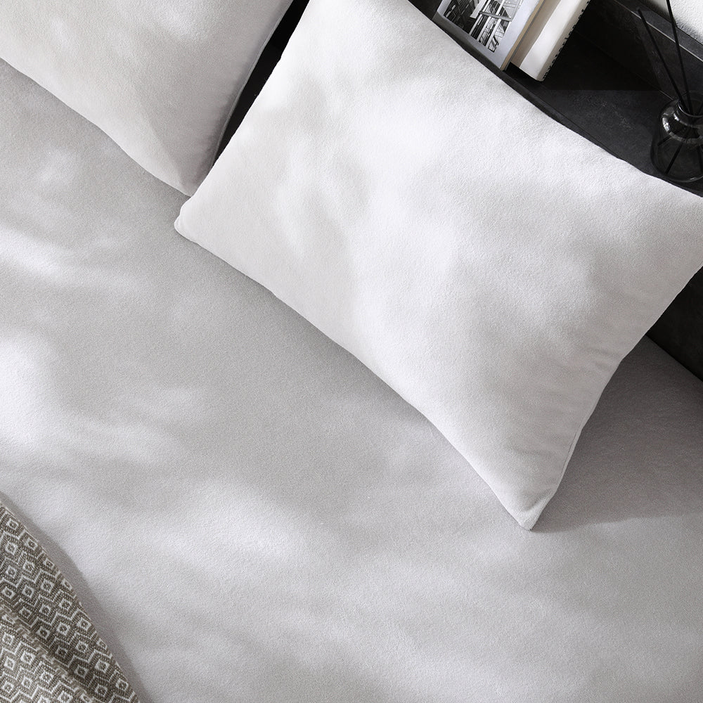 のびのび寝具セット 素材(ふっくらタオル) 『Palmoa パルモア』 ボックスシーツ+枕カバー 単身サイズ ライトグレー