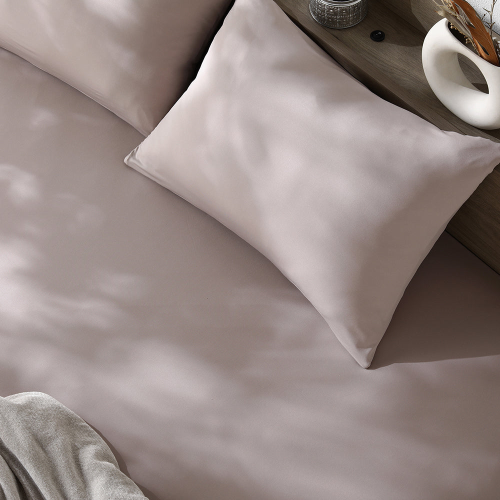 のびのび寝具セット 素材(すべすべニット) 『Palmoa パルモア』 ボックスシーツ+枕カバー 単身サイズ モカグレージュ