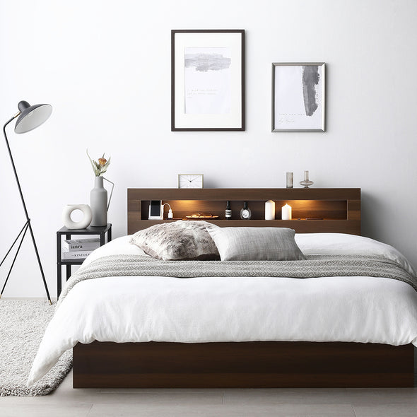 照明・引き出し収納付きベッド /高級感あふれるシンプルモダンデザイン 