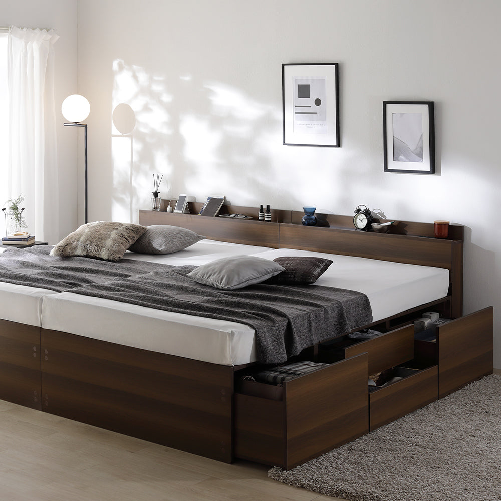 引き出し4杯大容量ベッド 宮付きタイプ『Slektia スレクティア』連結