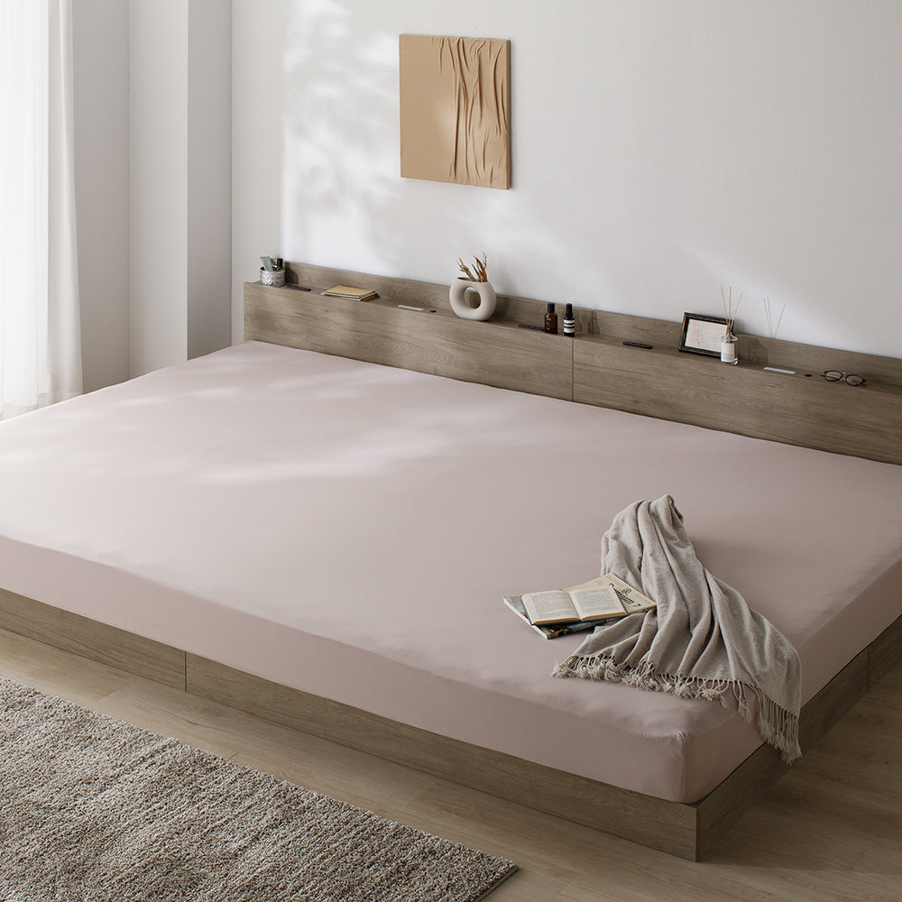 のびのびボックスシーツ 単品 素材(すべすべニット) 『Palmoa パルモア』 ファミリーサイズ モカグレージュ