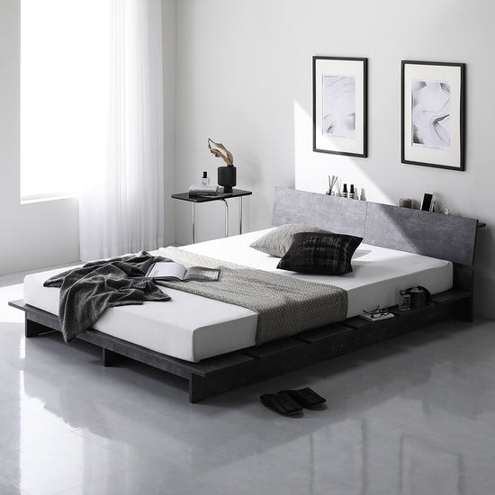 ステージベッド 棚付き コンセント付き 『TUULIE トゥーリエ』 ストーングレー