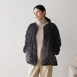あったかフランネル『fuwanmel フワンメル』着る毛布 ショート丈 チャコールグレー×グレージュ