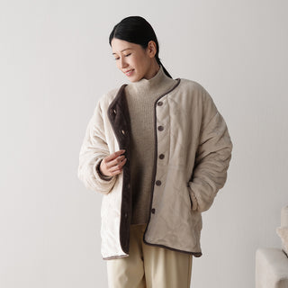 あったかフランネル『fuwanmel フワンメル』着る毛布 ショート丈 ベージュ×ブラウン