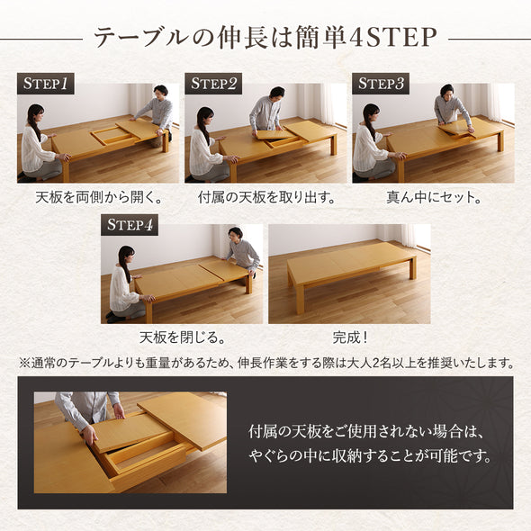 テーブルの伸長は簡単4ステップ